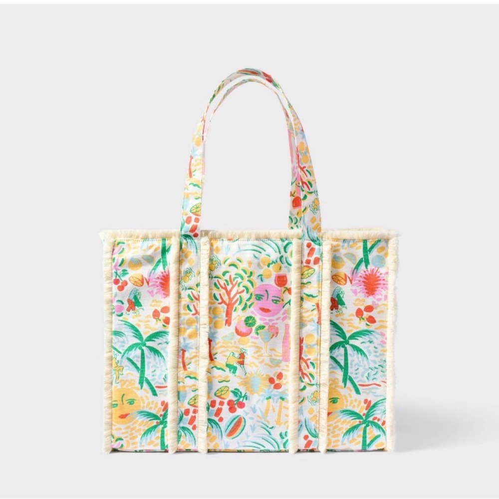 Roller Rabbit x Target Vacation Fringe Canvas Tote Bag Yellow/Green nwt